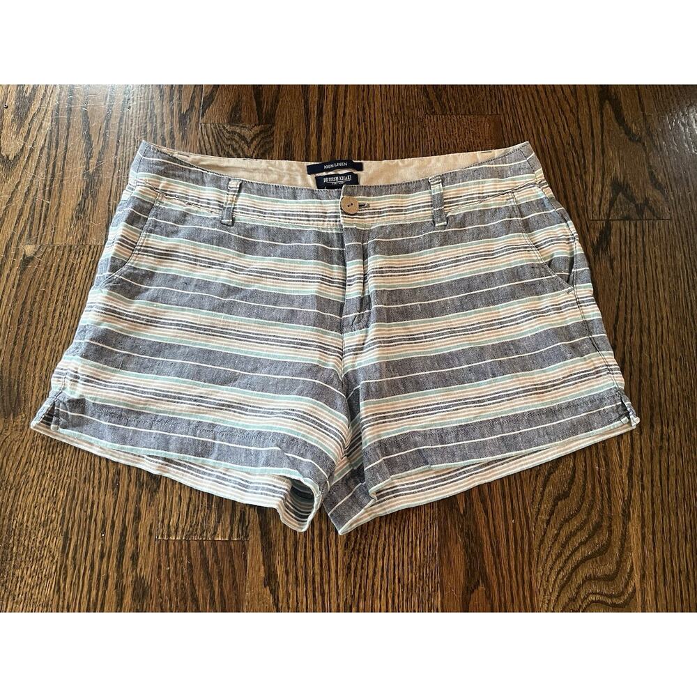 British Khaki Women Shorts Sz. 8 Blue 100% Linen Chino